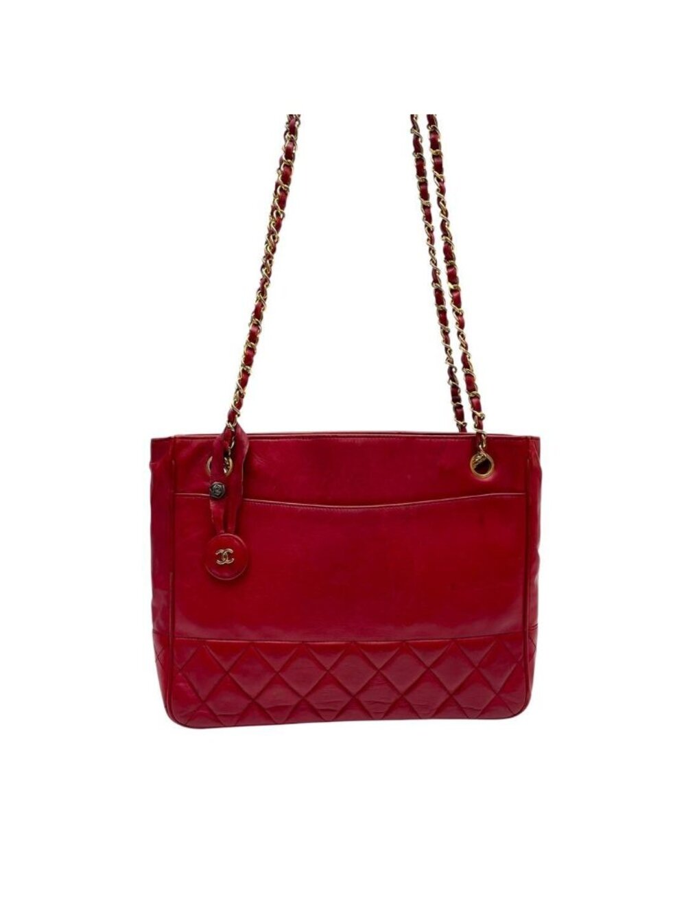 Chanel Quilted Lambskin Chain Shoulder Tote Red - Picture 2 of 10